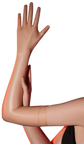 FEESHOW Damen Lange Handschuhe Ellenbogen Elastische Glanz Nylon Handschuhe Nahtlos für 1920er Opern Hochzeit Party Nude M