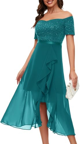 Berylove Hochzeitskleider Für Damen Festliches Kleid Elegant Cocktailkleid Glitzer Ballkleider Lang Brautjungfernkleider BLP7085 PeacockGreen M