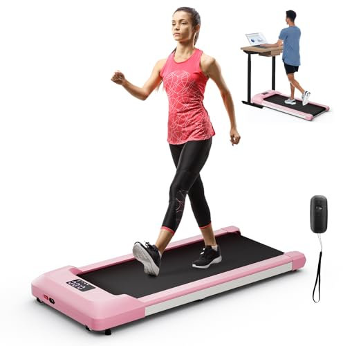 GYMAX Tapis de Course, Tapis de Marche avec Télécommande & Écran LED, Tapis Roulant 1300KW, Walking Pad pour Maison/Bureau, Déplacement Facile avec roulettes, Charge 120KG
