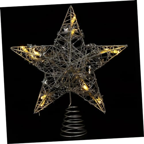 MAGICLULU 1stk Baumwipfelstern Mini-dekor Glitzernder Weihnachtsbaum Silberne Verzierungen Goldener Derby-Hut Led-leuchten Weihnachtsbaumspitze Sternenschmuck Eisen Umgebungslicht Pentagramm