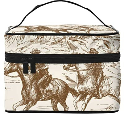 West Desert Cactus with Cowboys Riding Horses Printed Portable Makeup Box Toiletry Bag - Travel Cosmetic Organizer Bag Storage Case