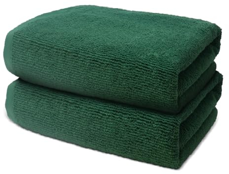 Juego de Toallas de Baño - 2 Toallas de Baño Adultos Extra Grandes - 90x180 cm - 100% Algodón Premium - Confeccionadas con Tejido de Rizo Extra Suave & Absorbente - Oeko-Tex - Ôhm - Verde Oscuro