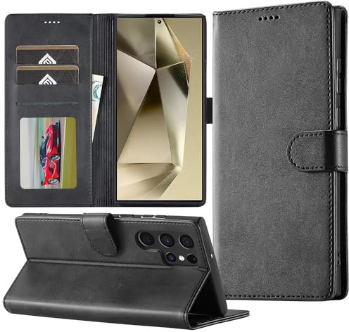 Yichxu Hülle für Samsung Galaxy S24 Ultra 5G Handyhülle Premium PU Leder Wallet Klapphülle Kartenfach Ständer Handytasche 360 Grde Stoßfest Lederhüllen Flip Case Cover für Samsung S24 Ultra, Schwarz