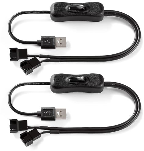 KUOQIY 2 PCS 40cm USB to Dual 3 Pin/4 Pin PWM 5V Computer Fan Power Adapter Cables with ON/OFF Switch, USB to 3 Pin / 4 Pin Case Fan Adapter Connector Cable with Switch