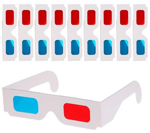 salbsever Lot de 10 paires de lunettes 3D pour films, lunettes de cinéma, verres rouges et cyan, monture blanche, lunettes anaglyphes en carton pour films, pliées dans une pochette de protection