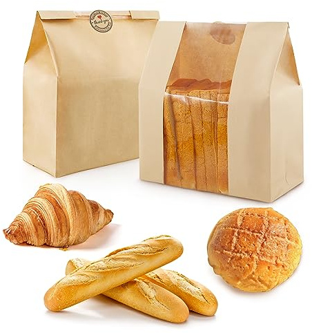 25 Stück Geschenktüten mit Aufklebern, 32x21x9 cm, Papiertüten, Braune Kraftpapiertüten, Sandwichtüten, DIY Goody Bags, Geeignet für Einkäufe, Hochzeiten, Partys, Geburtstage, with Label Seal Sticker