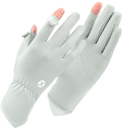 Newellsail Damen UV Sonnenschutz Handschuhe Rutschfeste Fahrradhandschuhe Sommer Dünne Eisseide Atmungsaktiv Sonnenhandschuhe für Autofahren Angeln Golf 1 Paar (Grau)