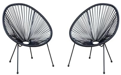 CONCEPT USINE | Lot de 2 Chaises de Jardin | Fauteuils Oeufs Design | Acapulco Noir | Cordes Effet Rotin | Structure Acier Robuste | Anti-UV et Waterproof | Jardin, Patio, Terrasse, Balcon