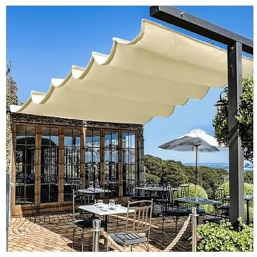 Patio Roof Canopy Kits, Waterproof Retractable Shade Sail Cover, Pergola Replacement Slide Wire Wave Awning For Outdoor Deck Porch Rainproof(White,1.5x2m)