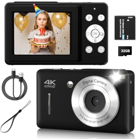 Appareil photo numérique vintage avec zoom 16x, détection de visage, capture de sourire, anti-secousses – Appareil photo compact pour adolescents – Noir