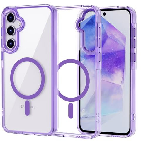 XTCASE Cover Magnetica per Samsung Galaxy A55 5G Compatibile con MagSafe, Custodia Trasparente Sottile Resistente ai graffi Antiurto Protettiva Case, Viola Chiaro