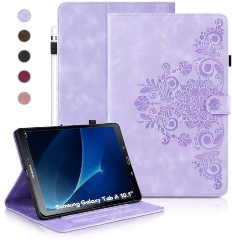 Auslbin Funda para Samsung Galaxy Tab A6 (2016) 10.1, Fundas Protectoras Retro Tab A6 2016 T580/T585 en Color Liso, Estilo en Relieve, Diseño de Hebilla Magnética, Función Atril, Morado