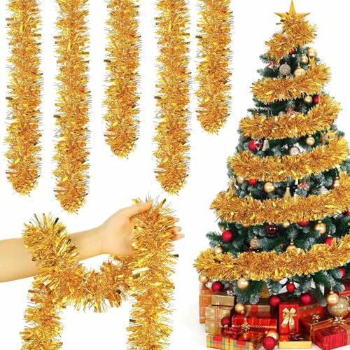 XIKTTK Ghirlanda natalizia con tinsel natalizio, 5 x 2 m, ghirlanda di Natale, ghirlanda di Natale, ghirlanda di Natale per porta, ringhiera delle scale, decorazione natalizia (oro)