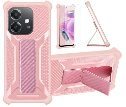 Aroepurt hülle Kompatibel Für Oppo A3x 5G Hülle Case Handyhülle Schutzhülle Cover [mit gehärtetem Glas-Screen-Protector] Hybrid [Folding Support Magnetic] [Frosted Anti-Fingerprint] Rosa
