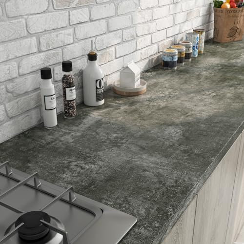 ReWallpaper Self Adhesive Wallpaper Cement Dark Grey 40CM×7M Kitchen Worktop Covering Thick Grey Concrete Effect Wallpaper for Living Room Bedroom Boys