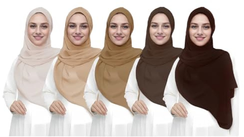 WADAINIS Chiffon-Hijab-Kopftuch für Damen, einfarbig, Chiffon, lang, leicht, mit Geschenk-Box, 5 Stück