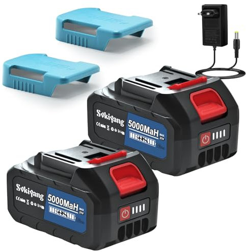 2 x 5.0 mAh with LED Tool Battery, Charger, Battery Adapter, Replacement Battery (21 V - 5000 mAh, 2 Boxes)