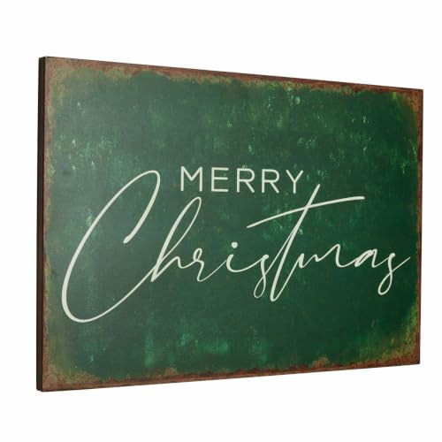 Loberon Deko-Schild Farisha, grün | Weihnachten, Winter, Festtage, Eisen mit Antik-Finish, Moderner Schriftzug, Vintage Weihnachtsdeko
