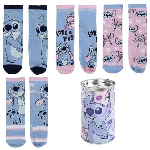 Disney Stitch Lili & Stich - Calze da 5 e 4 pezzi, confezione regalo, Azzurro, 35-38
