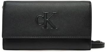 Calvin Klein Damen Geldbörse Sculpted Long Fold mit Tragegurt, Schwarz (Black), Einheitsgröße