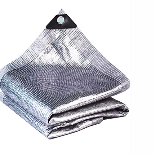 Toile d'ombrage en aluminium avec œillets pour couverture de plantes, terrasse, auvent, pergola de jardin, idéale pour voiture, chiens, plantes, serre, voiture, grange, niche - Argenté - 5 x 5 m