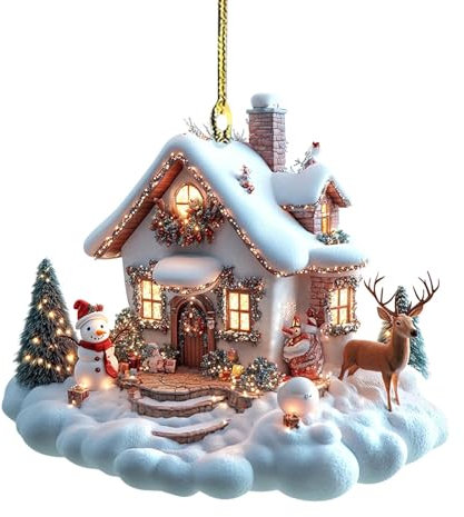 Weihnachtsbaumschmuck Mini Lustige Weihnachtslandschaft Anhänger 2D Ausgefallene Weihnachtshäuser Weihnachtsdeko Aesthetic Christmas Tree Ornaments Weihnachtsdeko (D)