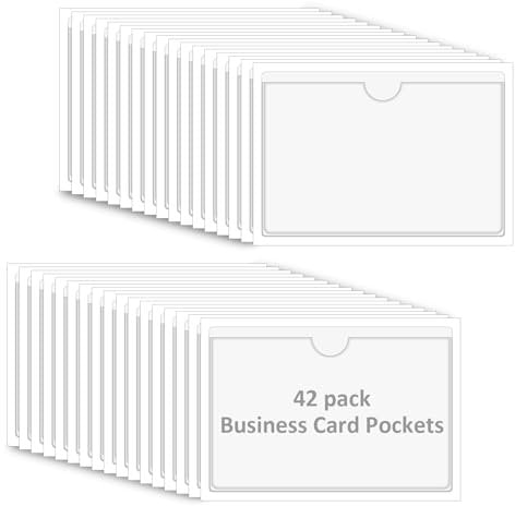 Self Adhesive Index Card Holder 42 Pack Adhesive 6X10 cm Index Card Pockets with Top Open Clear Plastic Sticky Labels Holders for Storage Bins Toy Bins Scrapbooks and Protect Cards Photos Labels