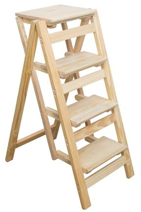 Escalera For El Hogar, Escalera Plegable Multifuncional, Taburete Telescópico En Espiga, Escalera De Madera For Escalar, Estante De Almacenamiento For Silla(Natural)