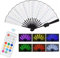 HFWHOK Folding Fan Led Fan, Large Rave Fan Light Up Hand Fan Glowing Handheld Folding Fan with Remote Control Stage Performance Props Fan for Birthday Party Wedding Home Decor (White)