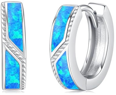 Midir&Etain Blauer Opal Ohrringe Creolen 925 Sterling Silber Opal 15mm Huggie Ohringe Hypoallergen Schmuck Geburtstags Muttertag Geschenk für Herren Damen Gattin