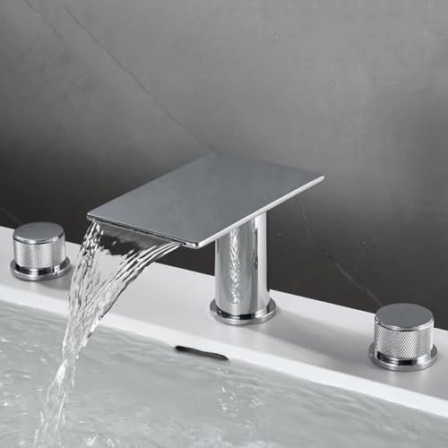 3-Loch-Waschtischmischer Wasserhahn Wasserfall 2 Griffe Heißes Und Kaltes Wasser Messing Badezimmer Waschbecken Armaturen 3 Loch(Chrome Plated)