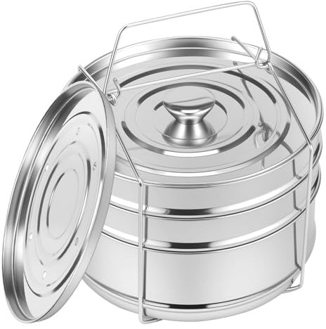 3 Tier Stackable Steamer Insert Pan 304 Stainless Steel Pressure Cooker Insert Pan Large Capacity Pressure Cooker Accessories for Steaming Vegetable Fish Meat(silver)