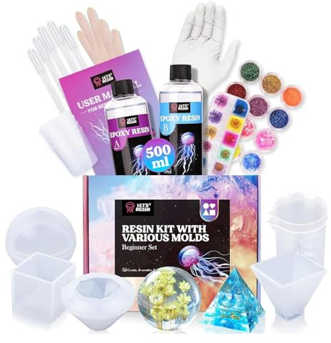 LET'S RESIN Epoxy Resin Kit Complet, 500ml Resine Epoxy avec Moule | Kit Resine Epoxy Complet Débutant, 1:1 en volume, Resine Epoxy Transparente Pour la Création de Bijoux