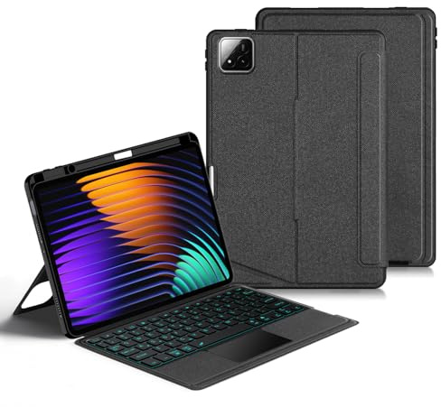 FAYGAOAI Custodia con Tastiera per Xiaomi Pad 6S PRO 12.4 2024, 7 Colori Retroilluminati, Trackpad Multi-Touch, Tastiera BT Magnetica Staccabile con Supporto per S-Pen