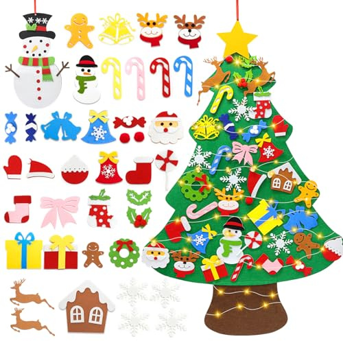 Herbst Filz Weihnachtsbaum 98cm Filz Tannenbaum Kinder mit 40 Ornamente, Wand Dekor Weihnachtsbaum für Kinder Geschenk DIY Weihnachten (40)