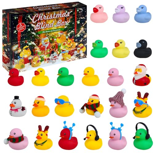 Joyesplay Adventskalender Enten 2025,Weihnachts Geschenke Adventskalender badespaß mit 24 Zufällig nicht wiederholend Gelb Ente