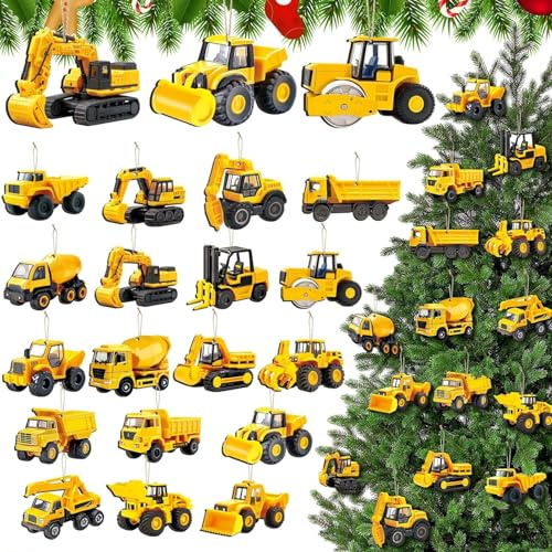Weihnachtsbaum Anhänger 36 Stück Weihnachtsbaumanhänger Holz Weihnachten Baumschmuck Bagger Christbaumanhänger Weihnachtsbaumschmuck für Weihnachtsdeko, Geschenkanhänger Kinder (Baustellen A)