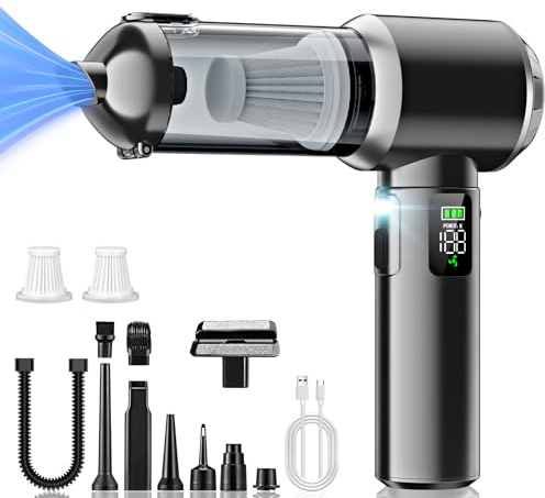 Handheld Vacuum Cleaner, 28000Pa Powerful Car Vacuum Cleaner Cordless, 4-in-1 Car Hoover with HD Display and LED, 3 Speed Rechargeable Mini Hand Hoover Brushless Motor Air Duster for Car, Home, Office