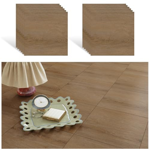 VEELIKE Braune Holzoptik PVC Bodenbelag Selbstklebend Vinylboden 12 Stück Fliesenaufkleber Boden Holzoptik Fliesenfolie Bodenfliesen Selbstklebend für Küche Bad 30cm x 30cm