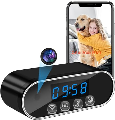ZGSZ Caméra Cachée Wi-FI 5G HD 1080P Mini Caméra Espion WiFi, Horloge WiFi Camera Cachée avec Vision Nocturne et Détection de Mouvement, Prise en Charge de l'application de Visualisation
