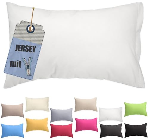 Jersey Kissenbezug 50x60 cm Weiß – Baumwolle Kissenhülle | Kopfkissenbezug mit Reißverschluss - elastischer Kissen Überzug für Zierkissen, Kopfkissen - pflegeleicht & atmungsaktiv