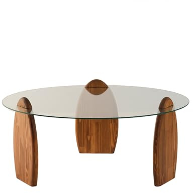 Modern Coffee Table, 90 cm x 90 cm x 41 cm | 100% Tempered Glass & Pine Solid Wood Frame | Elegant Chestnut & Transparent Design for Stylish Living Spaces