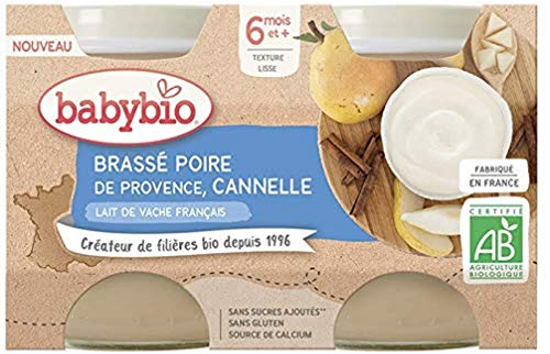BABYBIO - Lait de Vache français - Petits Pots Brassé Poire de Provence Cannelle 2x130g - 6 Mois - BIO