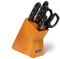 Arcos Juego de Cuchillos de Cocina con 5 piezas Acero Inoxidable Nitrum. Bloque de Cuchillos profesionales. Mango ergonómico polioximetileno POM. Serie Maitre. Cuchillo multiusos. Color negro.