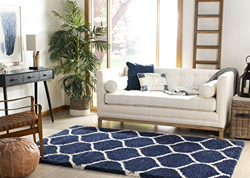 SAFAVIEH Hudson Shag Rug 4x6, Plush Trellis Navy & Ivory SGH280C