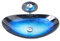 HomeLava Modern Hartglas-Waschbecken Set Glas Oval Blau Schwarz mit Wasserfall-Wasserhahn, Abfluss und Montagering
