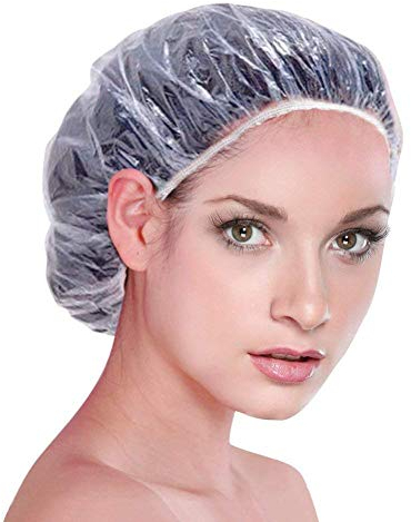 Cuffie da doccia usa e getta, 100 unità, trasparenti, con elastico, cuffie per capelli ideali per l?uso in bagno, SPA, a casa, in hotel, dal parrucchiere e per la doccia