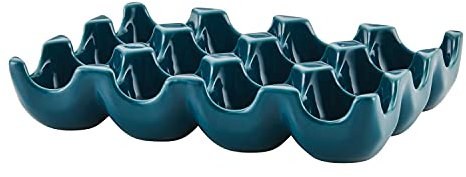 Rachael Ray Solid Glaze Ceramics Egg Tray/Holder, 12 Cup, Teal