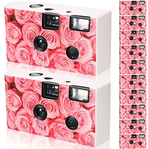 12 Pack Disposable Camera for Wedding Single Use Film Camera with Flash for Wedding, Anniversary, Travel, Camp, Party Supply (Pink Rose)