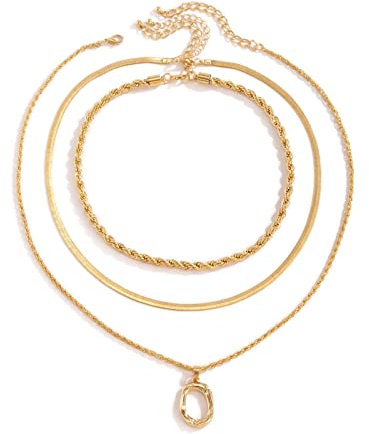 Mesnt Halskette Damen Gold, Layering Kette Buchstabe O Geschichtete Halskette Geschenk für Sie Frau Freundin Mama Valentinstag/Party/Muttertag/Jubiläum/Geburtstag/Weihnachten, 3 Stücke, Gold